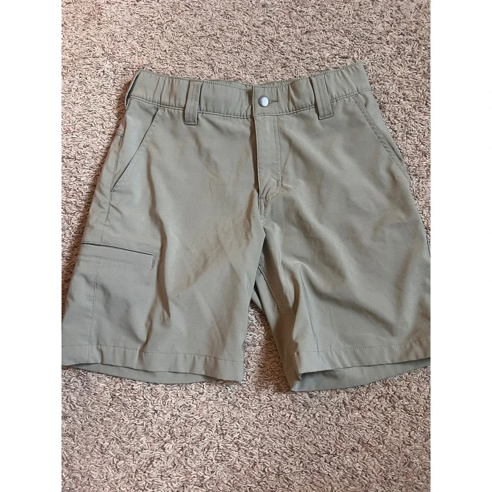 Carhartt Mens Relaxed Fit Khaki Tan Shorts Size S Elastic Waist Utility Pocket